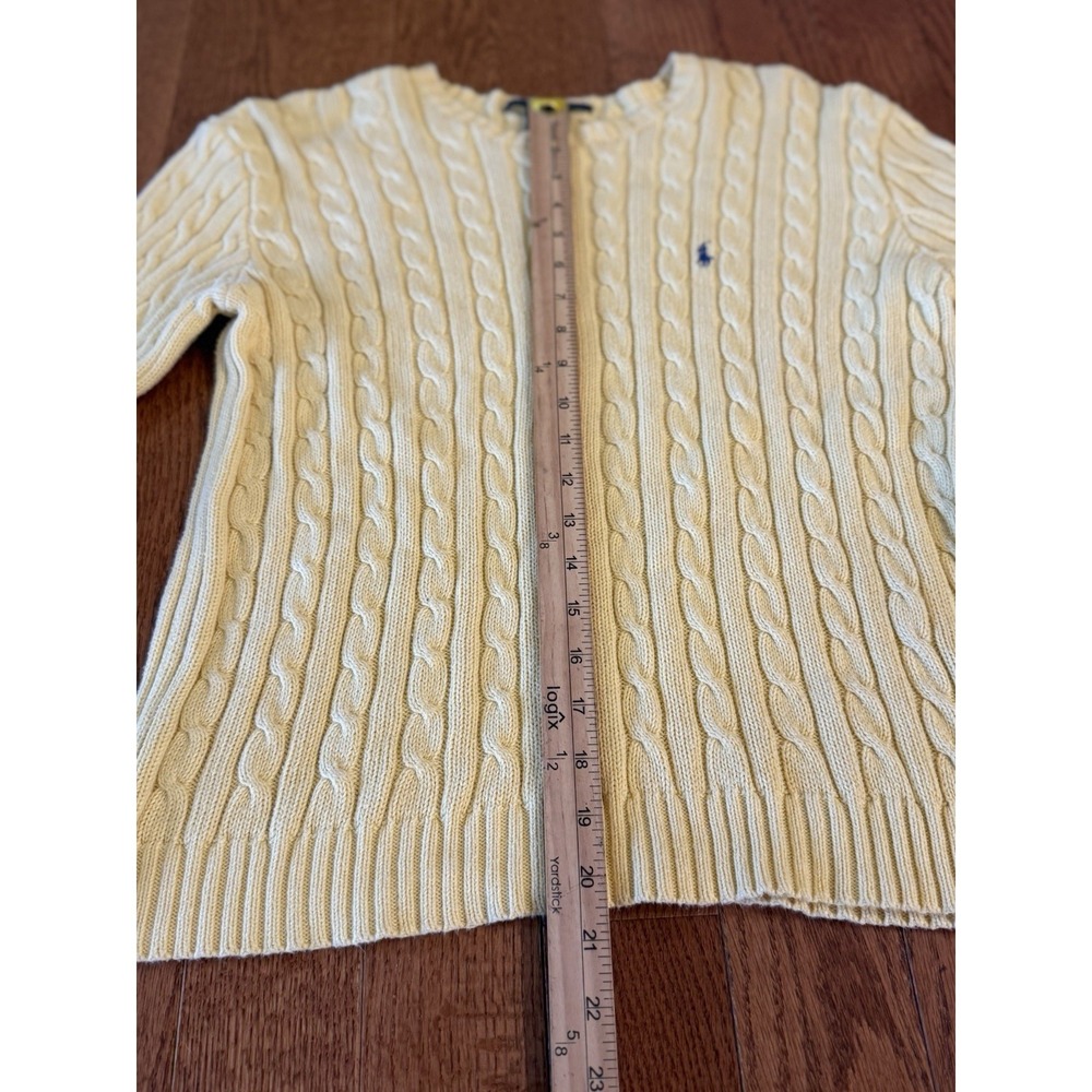 Ralph Lauren Yellow Cable Knit Cotton Sweater Womens Medium Navy Pony Logo - Picture 4 of 5